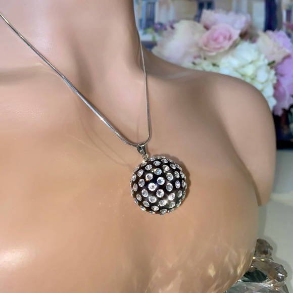 Black Acrylic Ball Necklace Embellished With Genuine Swarovski Crystals - Picture 5 of 10